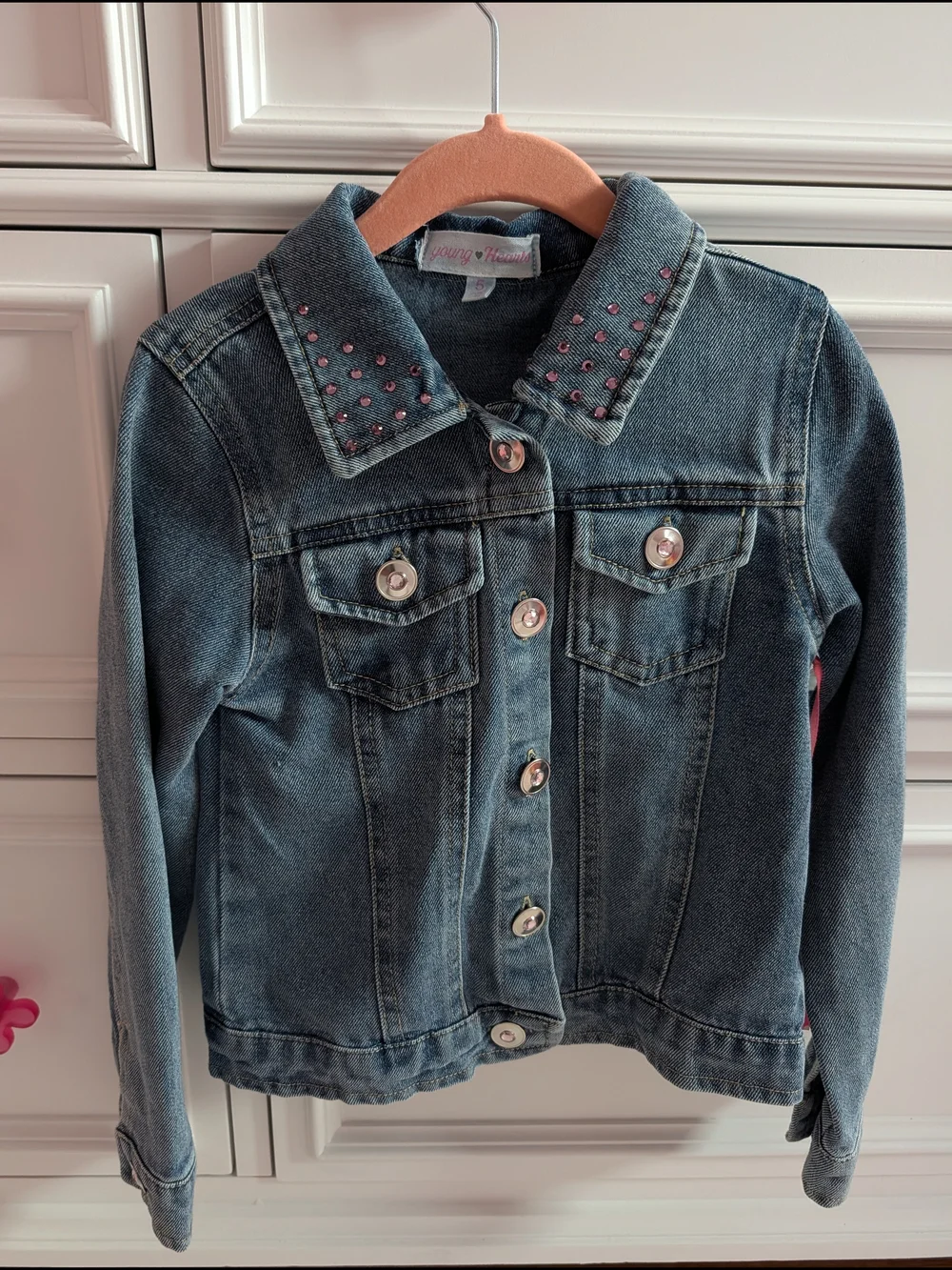 Young Hearts Jean Jacket with Heart Rhinestone Accents Size Girls 5 NWT